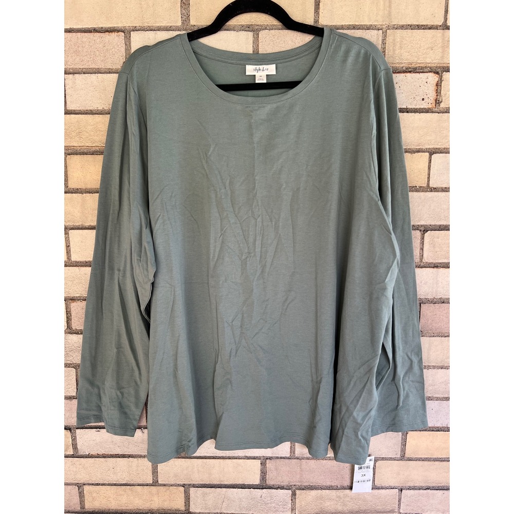 Style & Co Sage Green Long Sleeve Tee Crew Neck Top Size 3X NWT